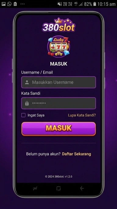 Tampilan halaman login 380slot